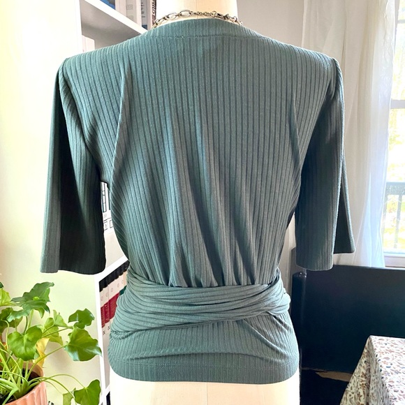 Loft Ribbed Wrap Top in Green - Picture 6 of 7